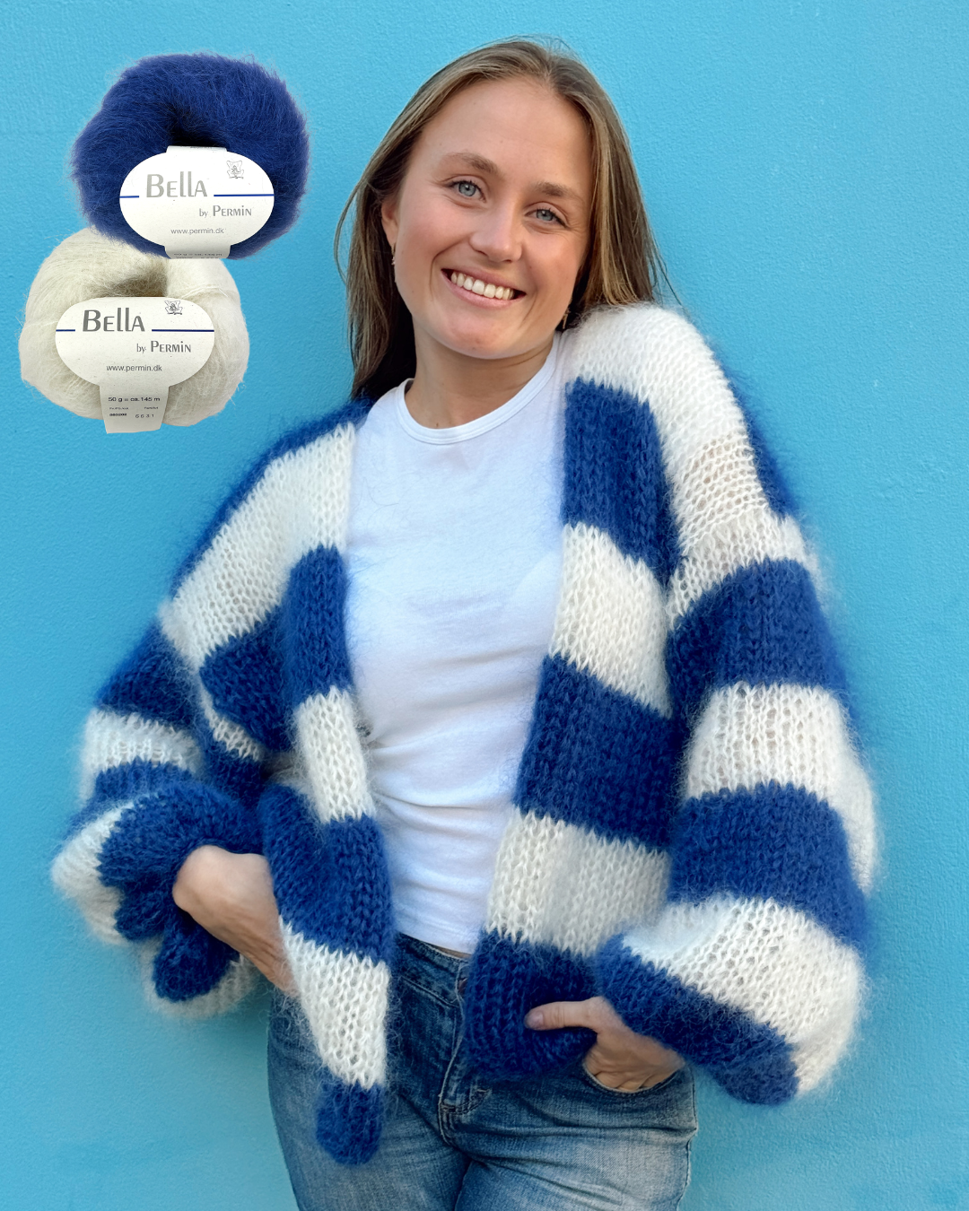 Scandi Cardi - knitting kit (blue & white)